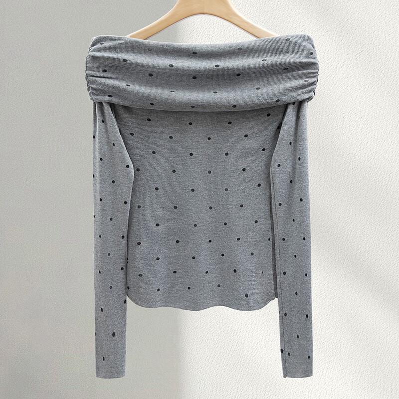 Women's Off-Shoulder Polka Dot Knit Top
