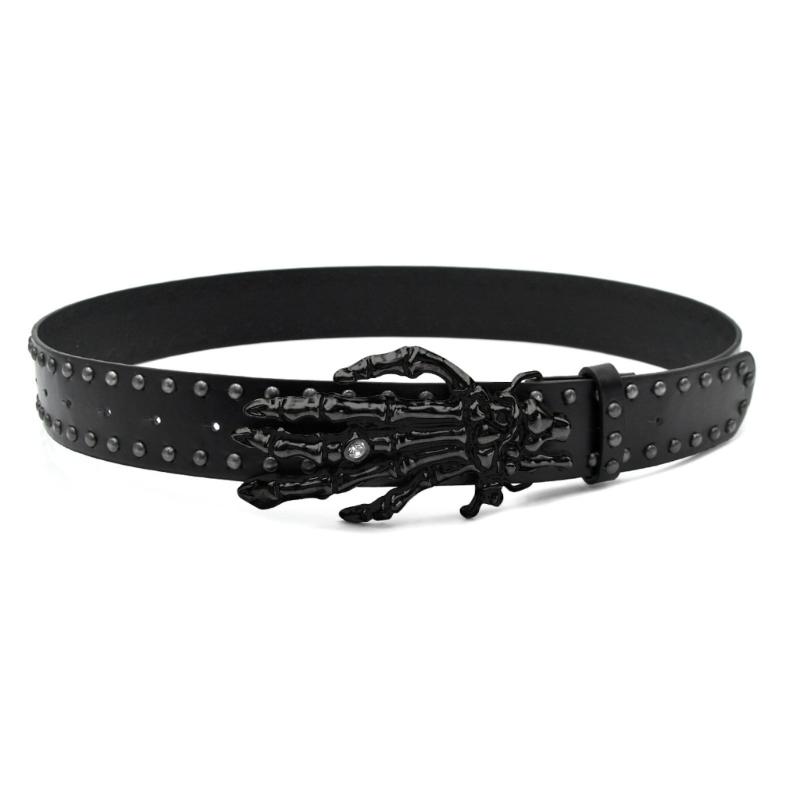 Skull Hand Design Faux Leather Belt for Men Women Adjustable Waist Strap Soft Lining for Casual Outfit or Party Wear