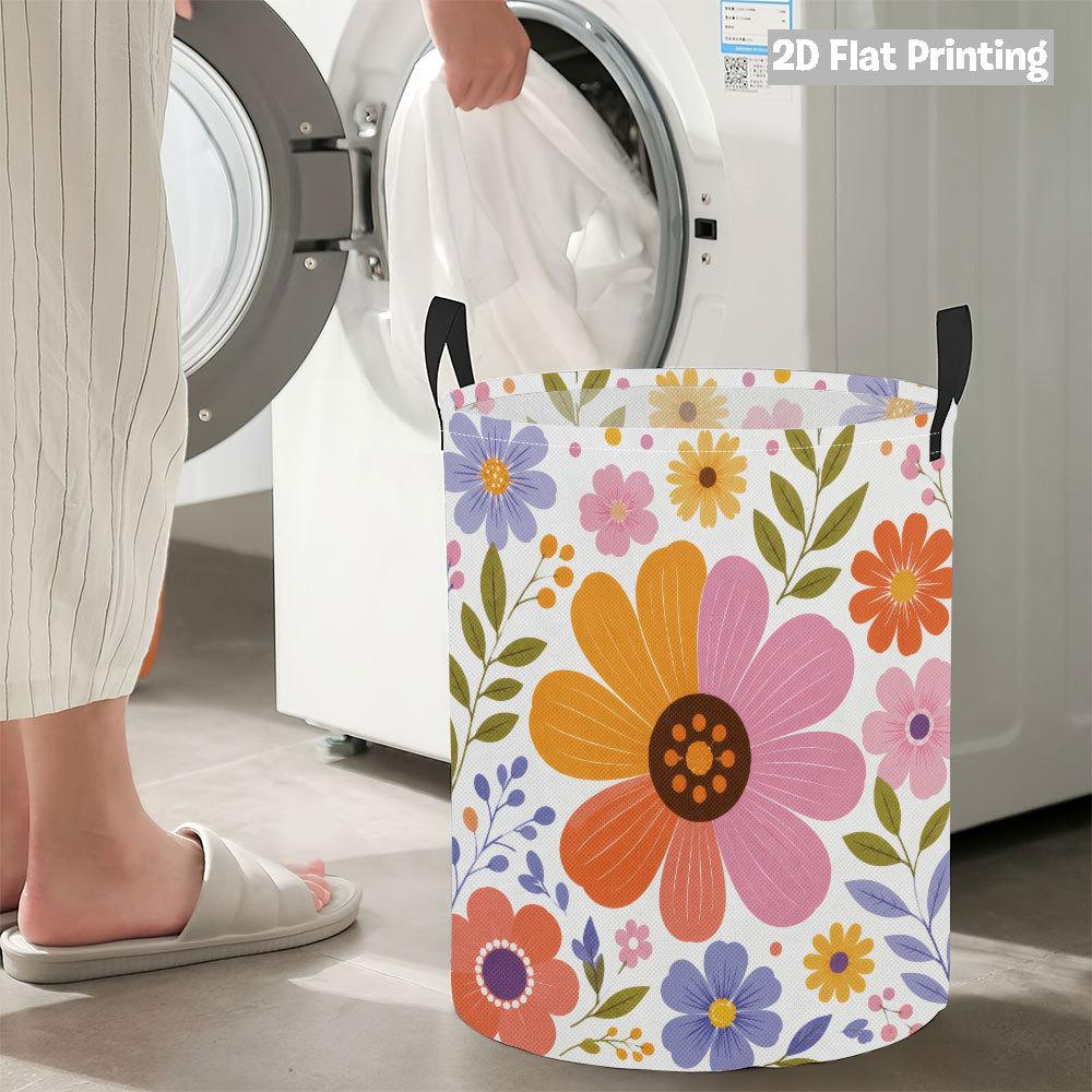 Collapsible Laundry Basket Large Round Waterproof Fabric Hamper Dirty Clothes Storage Bin Toy Organizer with Handles