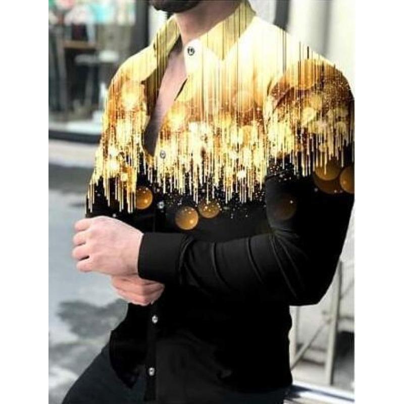 Men's Elegant 3D Printed Long Sleeve Shirts Turn Down Collar Party Casual Camisas Hombre Plus Size Streetwear Fashion Blouse