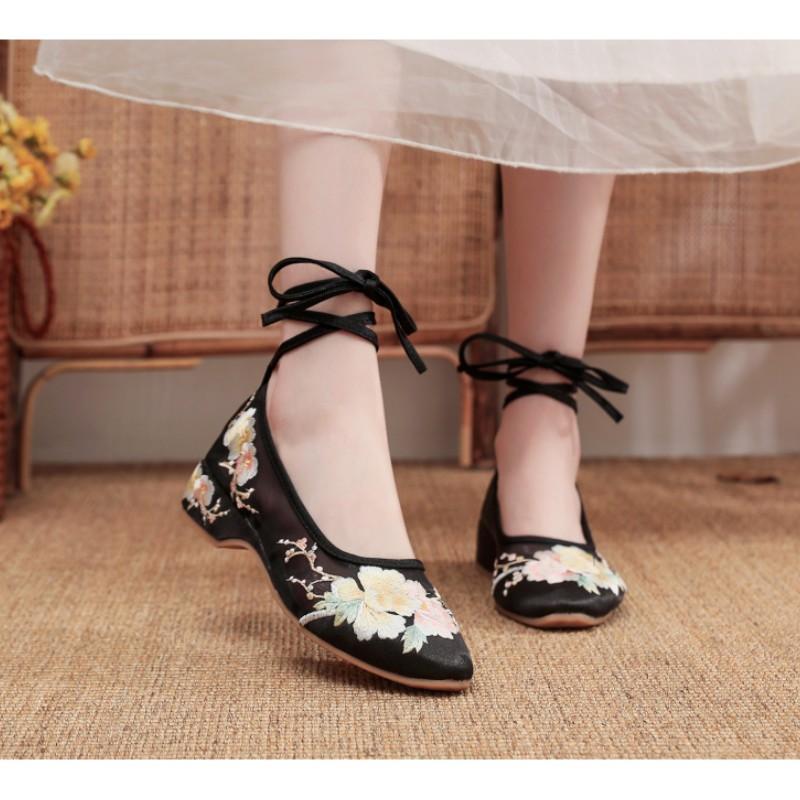 

Women s Summer Sandals Mesh Sandals Low-Heel Embroidered Ethnic-Style Cloth Shoes 40 чорний