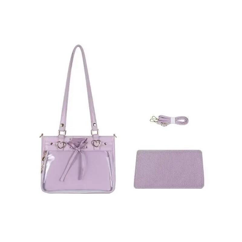 New Y2K Ribbon Bow Ita Crossbody Bag Anime Girls Transparent Large Capacity Shoulder Bag DIY Display Handbag Lady Satin Tote Bag