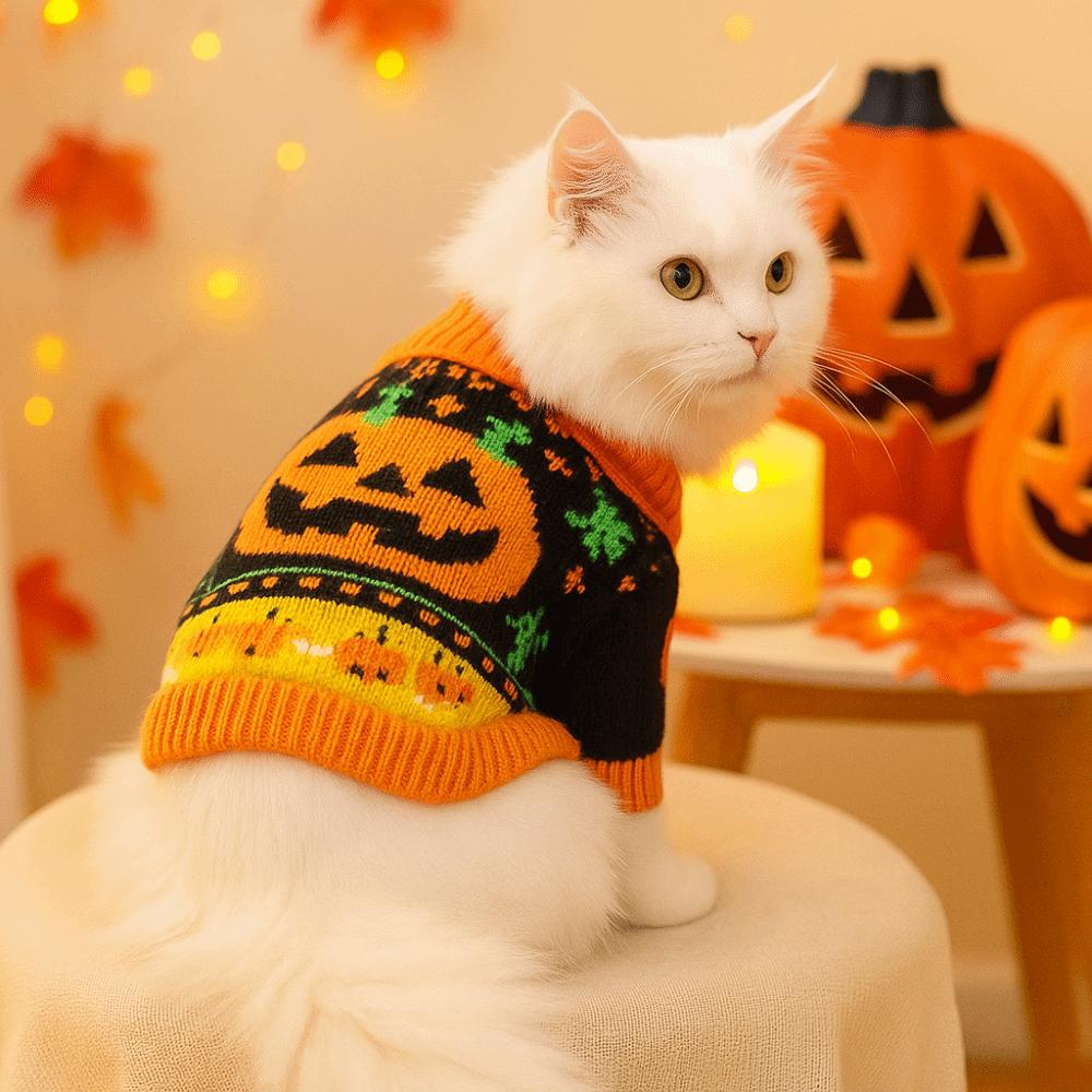 Turtleneck Design Halloween Dog Sweater Warm Pumpkin Costume Dog Knitwear Soft Comfortable Pumpkin Pet Sweater Cat Costume
