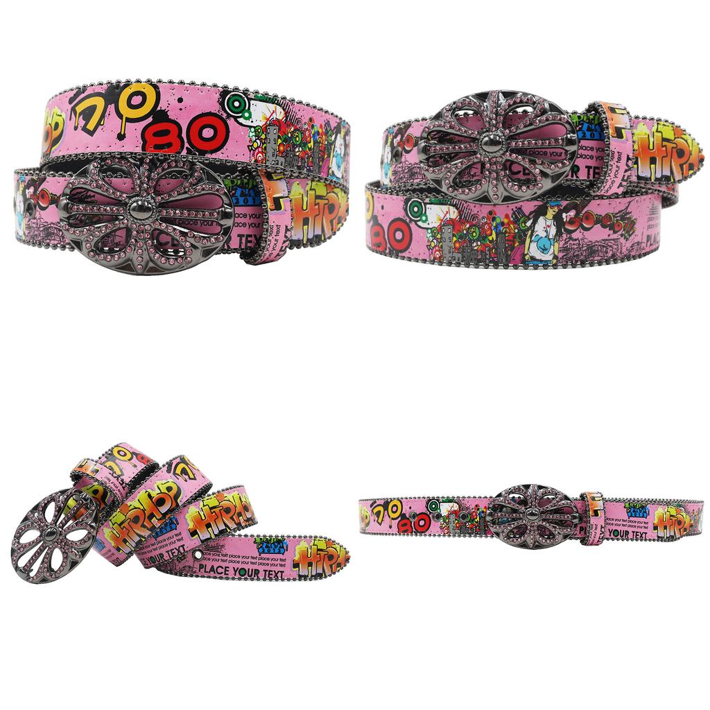 Crow Rhinestone Buckle Head Hook Printing Graffiti Casual Personalized Belt Belt European and American Versatile