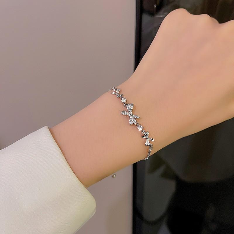 2024 High-End Women's Bow Drawstring Zircon Bracelet - Luxurious Niche Design