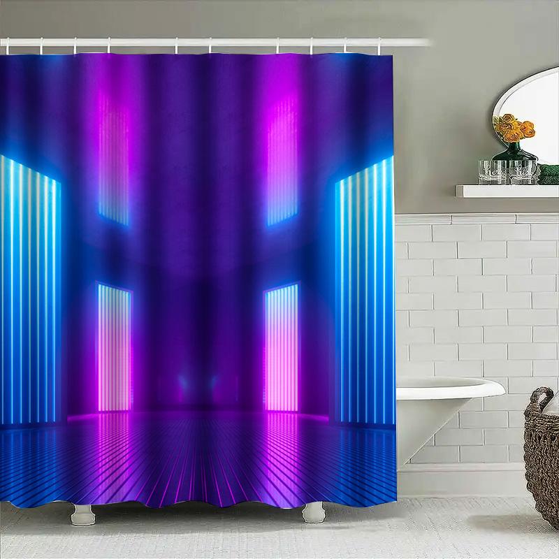Luxurious LED Shower Curtain Futuristic Retro Style with Pink and Blue Lights Extra Long Waterproof Bathroom Decor