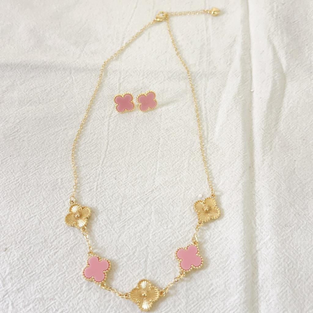 2PCS Four Leaf Clover Titanium Steel Bracelet Earnail Set Double Sided OL Beimu Fashion New Style Versatile Style