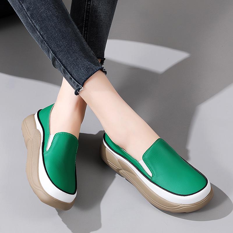 2022 Autumn Women's Ultra-Fiber Thick Sole White Casual Loafers with Color Blocking for Pregnancy