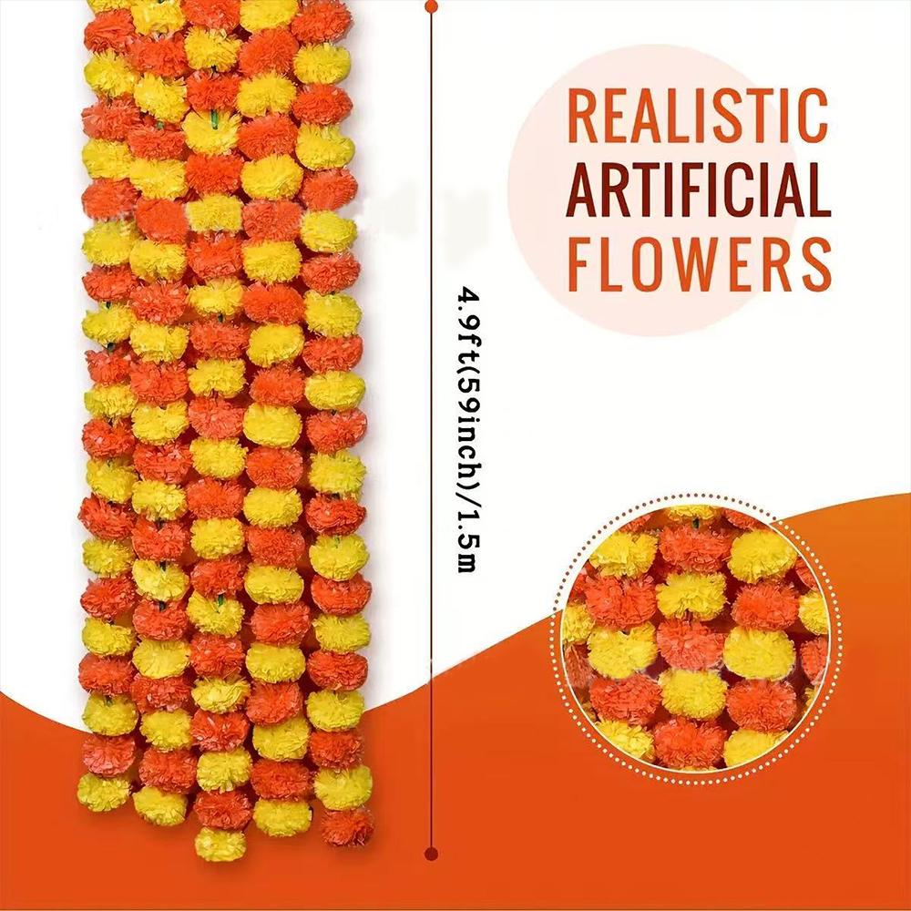 

Runtowo 5Pcs150cm Artificial Marigold Garland Artificial Flowers For Diwali All Souls Day Halloween Wedding Party Decor