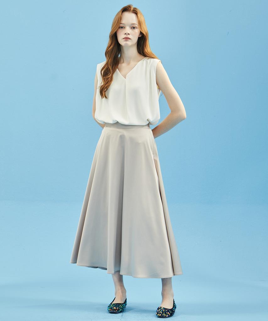 MANAVIS7 Satin Banding Skirt [Pink Beige]