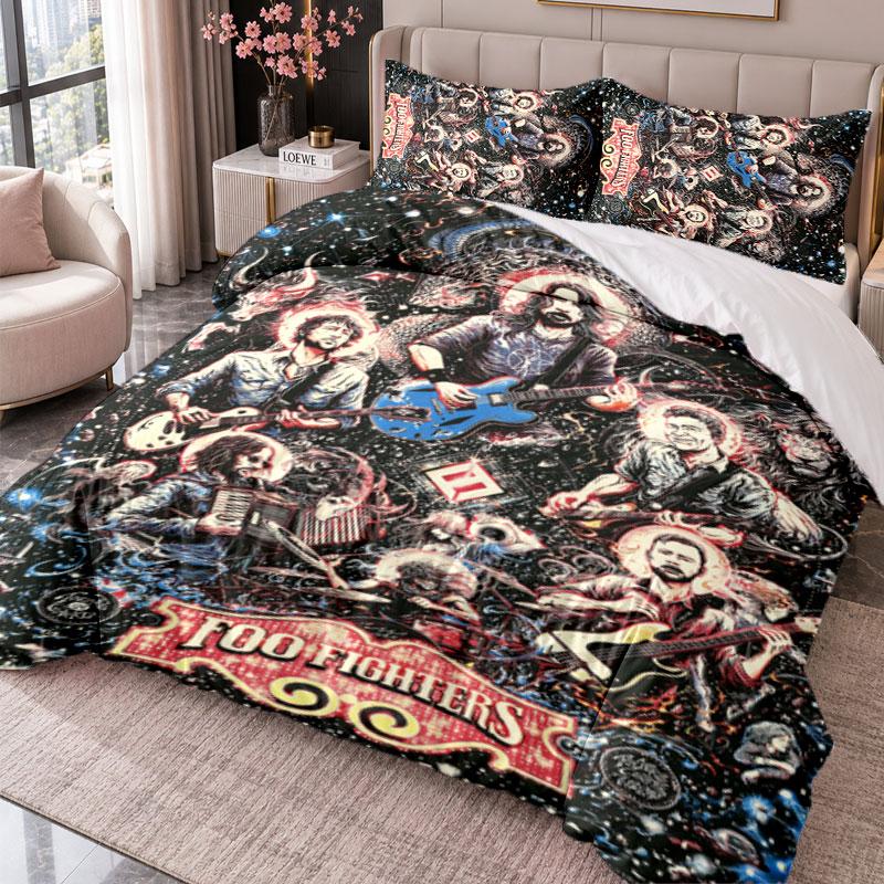 Foo Fighters 3-teiliges Bettwäsche-Set Bettbezug mit zwei Kissenbezügen für Schlafzimmer Heimdekoration