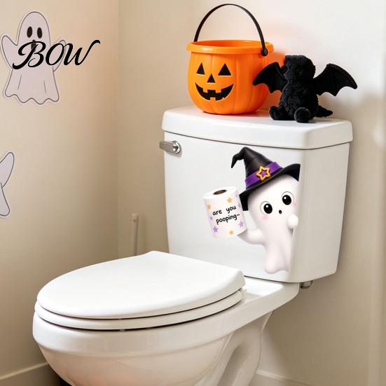 Waterproof Halloween Wall Stickers Toilet Sticker, Ghost And Skeleton Print Decals, PVC Easy Bathroom Decals Peel Stick Spooky Stickers, for