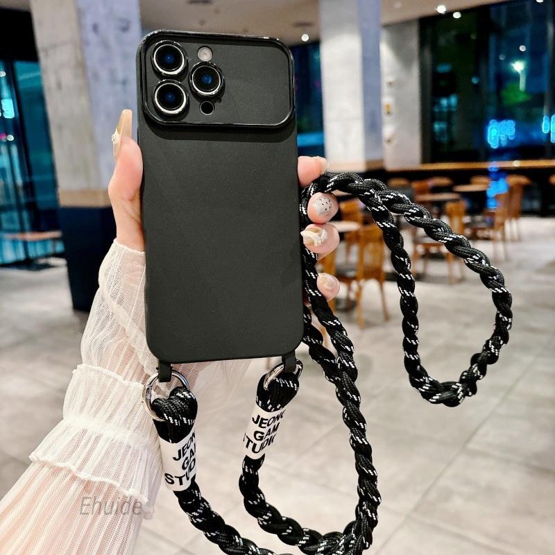Candy Cute Lanyard Case For iPhone 16 Pro Max 12 11 13 15 14 Pro Shockproof Solid Braid Crossbody Neck Cord Strap Soft Cover