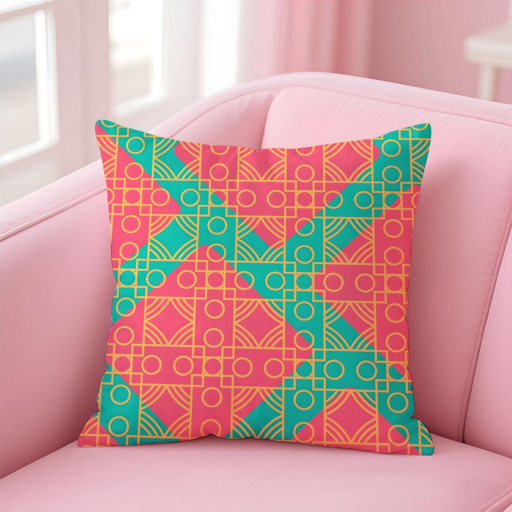 Colorful Geometric Continuous Art Cushion Cover Pillowcase Short Plush Invisible zipper Room Sofa Cushion Cover