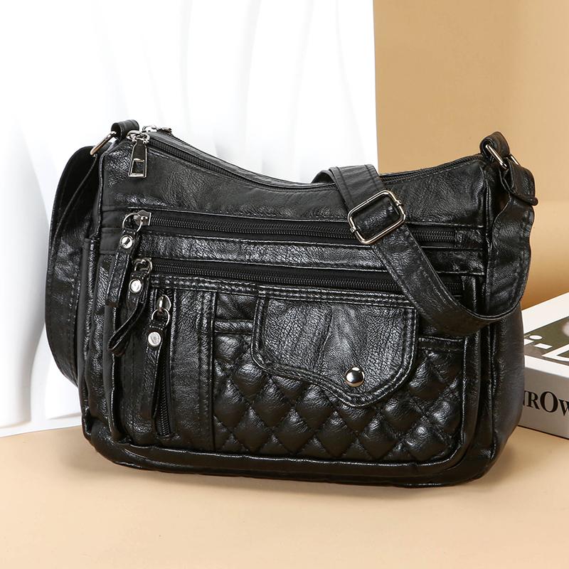 Middelaldrende og eldre kvinners veske skulderveske vintage mykt skinn mammaveske lett crossbody-veske