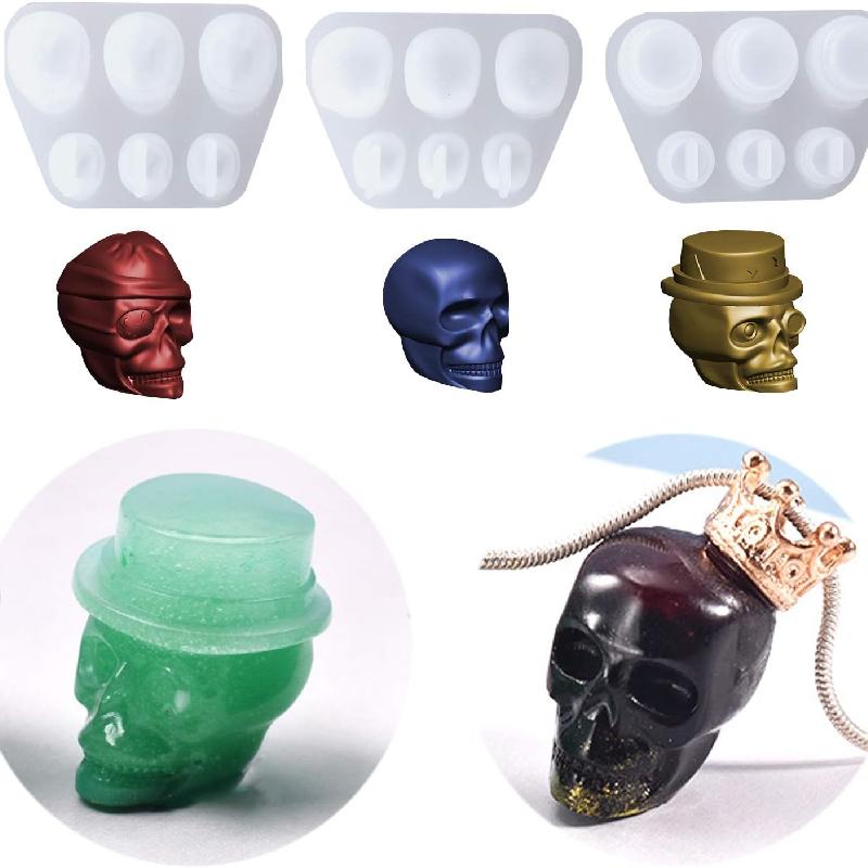 3Pcs Skull Pendant Epoxy Resin Silicone Molds Casting Mold Jewelry Making Tools for DIY Craft Bracelet Wristband Keychain