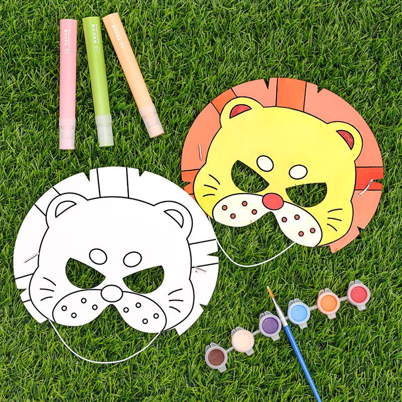 20 Stück Kinder Spaß Cartoon DIY Malmaske Kindergarten Geschenk Handgemachte Graffiti Maske Kindertag Spaß Tiermaske Verkleiden