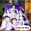 Custom Name Colorful Cartoon K-pop Characters Blanket  Ideal Bedding Blanket Perfect for Travel, Camping, Living Rooms,Sofas, Fan Christmas gift