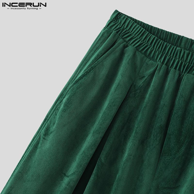 INCERUN Herren Elastischer Bund Solide Textur Lässige Weitbein Hosen