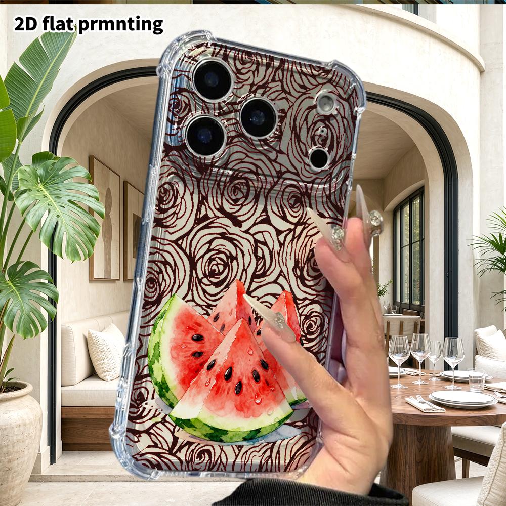 Phone Case: 2D Flat Design, Suitable for iPhone 18 17 16 15 14 13 Pro, Transparent Corners Protective Case, Watermelon Slice, Christmas and Halloween