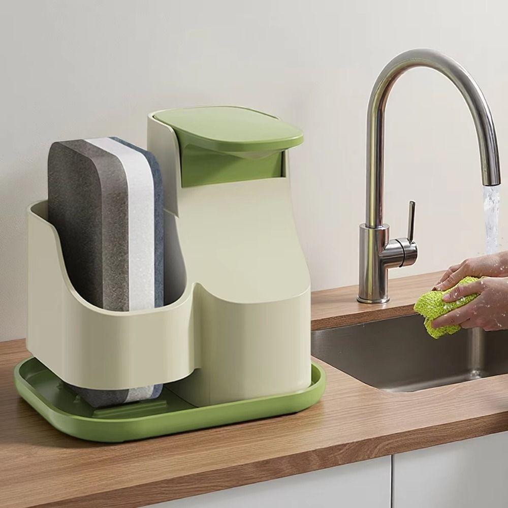 2-in-1 Manual Press Soap Box with Sponge Wipe Liquid Soap Container Hand Soap Dispenser  Countertop