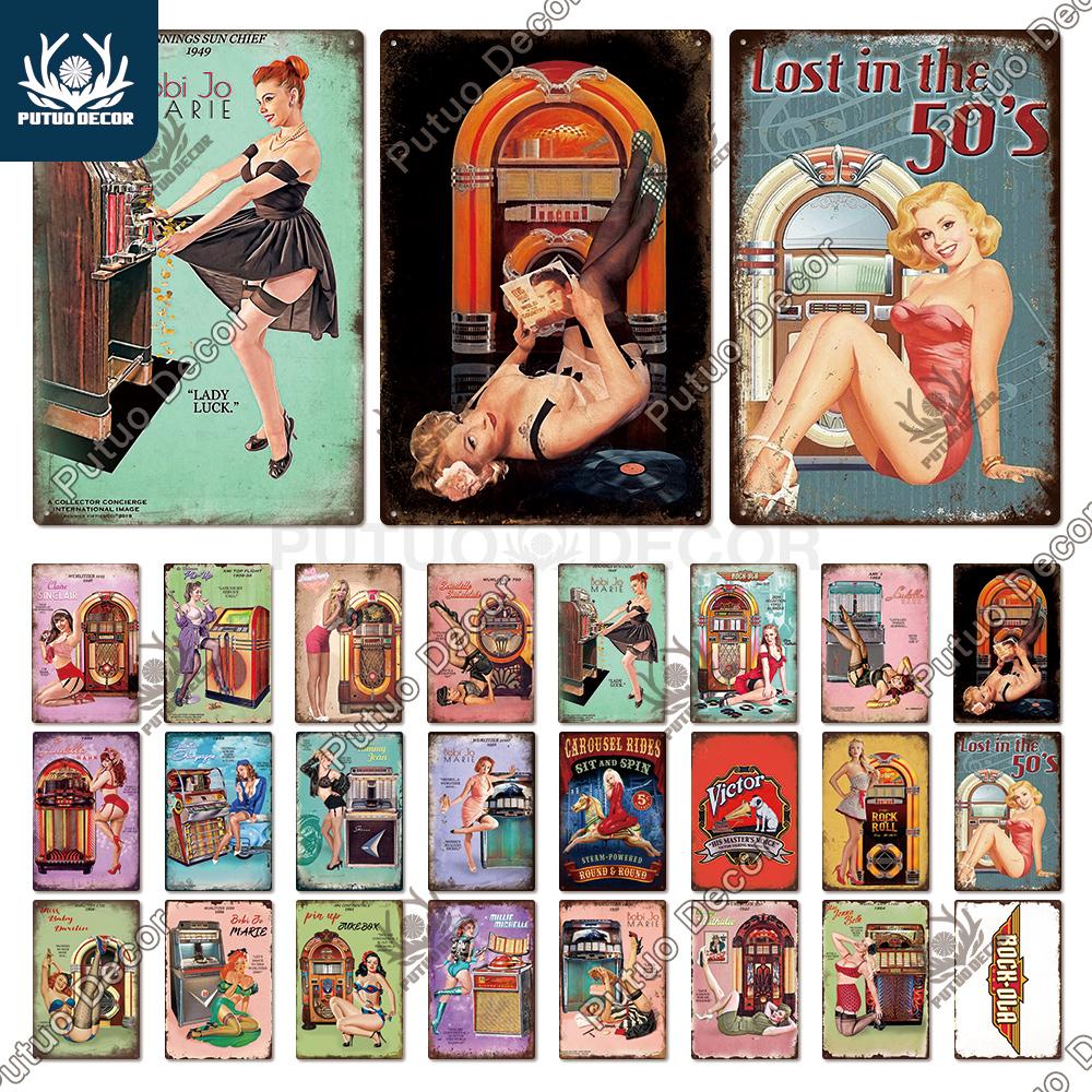 

Putuo Декор Pin Up Девушка Запись Металлическая Вывеска Металлические Плакаты Металлические Старинные Оловянные Вывески для Мужчин Пещера Бар Паб Клуб Настенный Декор
