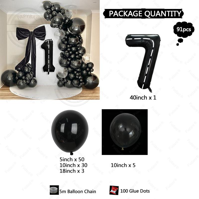91PCS Black Arches Balloon Chain Set Birthday Proposal Confession Wedding Opening Party Event Scene Decoration Digital Balloon S 40inch