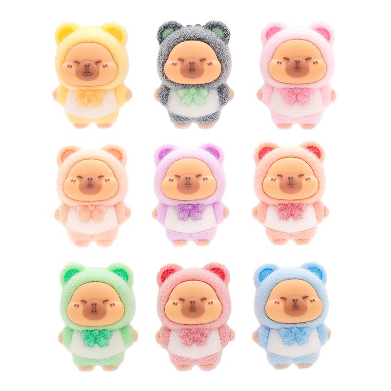 

9 шт. Милые флокированные фигурки капибары, мультяшные аниме, фигурки, мини-куклы, украшения, настольные украшения, украшения для автомобиля, подарки