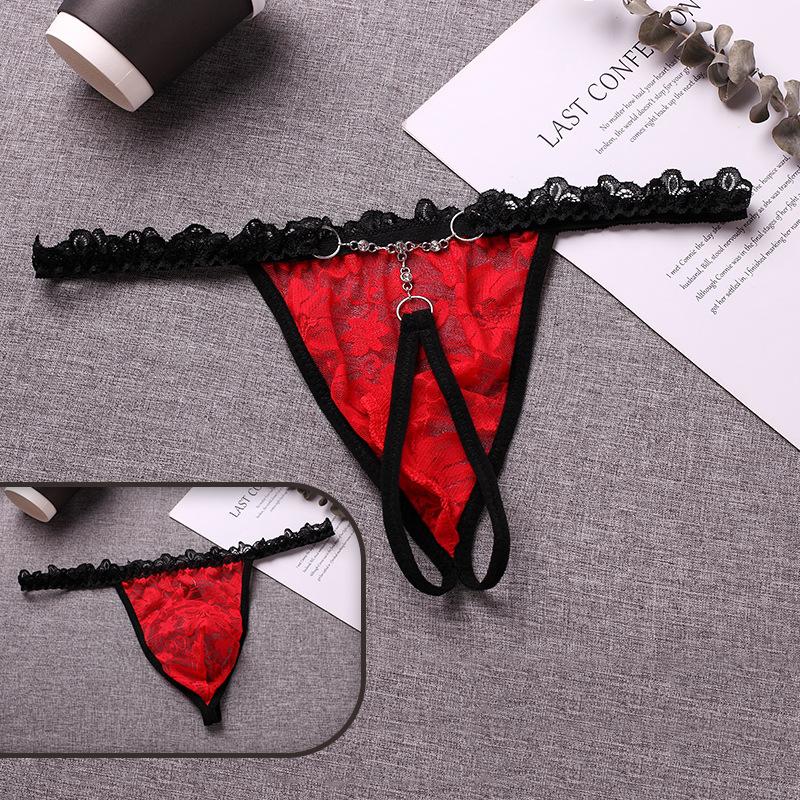 Gay Floral Lace Transparent G-String Sexy T-Pants Pseudo-Girl Men Sex Underwear Sissy Lingerie Erotic Male Bugle Pouch Underpant