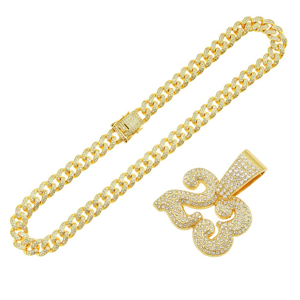 Men's Hip Hop Diamond-Studded '23' Pendant Necklace with Cuban Chain