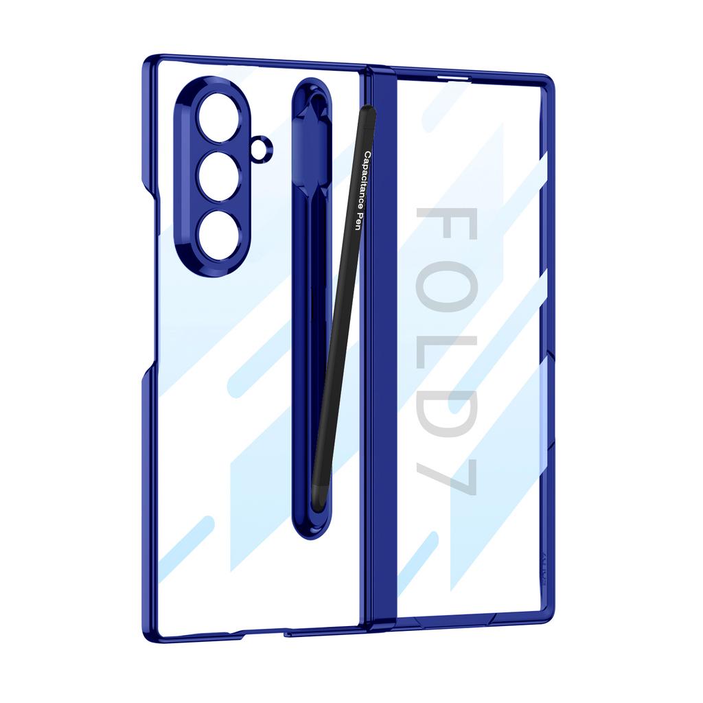 Magnetic Hinge Plating Clear Case for Samsung Galaxy Z Fold 7 Front Screen Glass Protective Stand Cover for Galaxy Z Fold7 Case