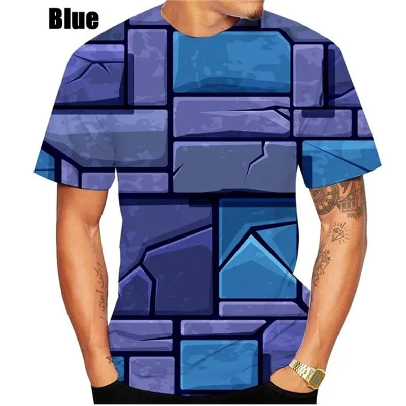Chengyu Mode 3D Brick Wall T-shirt voor heren Zomermode Korte mouw Slim-Fit Korte mouw Casual T-shirts Grappige grafische T-shirts Tops 5XL