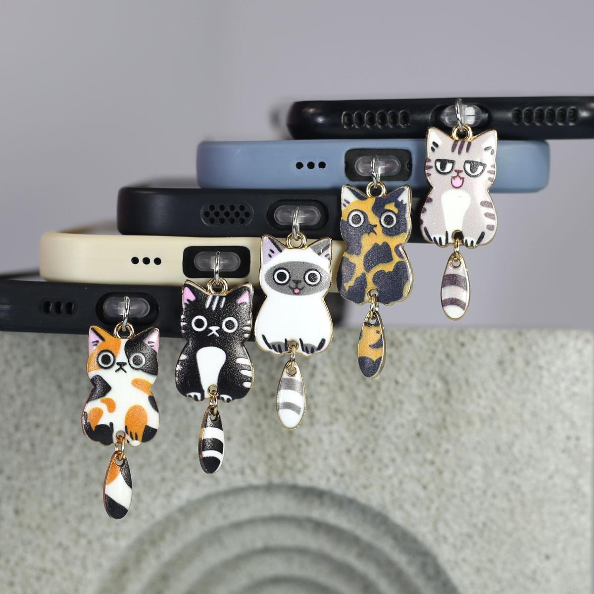 

Cute Cat With Tail Black White Phone Dust Stopper Decorative Accessories Suitable For Iphone For Samsung Type-C Charging Port