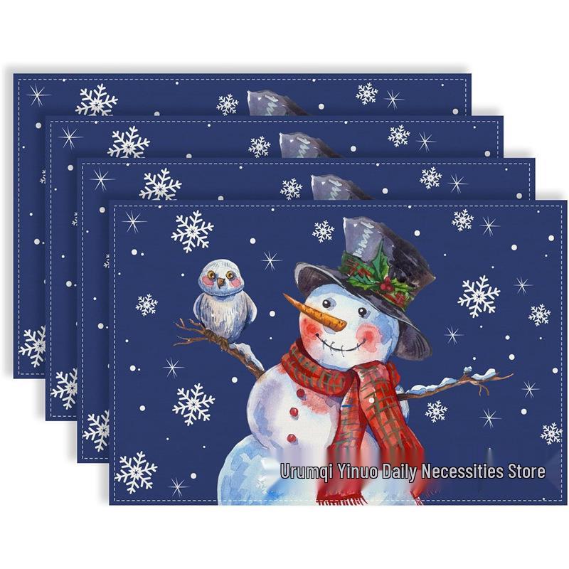 Christmas Snowman & Snowflake Plaid Insulated Placemat - Festive Table Decoration