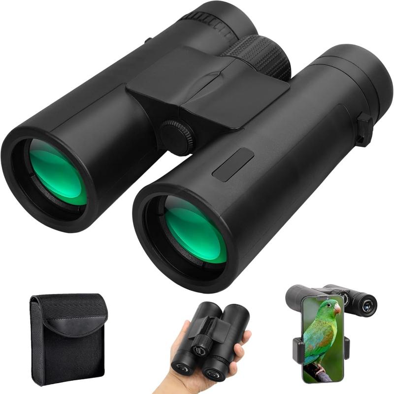 

12x42 Binoculars for Adults High Power with Universal Phone Adapter,Compact Waterproof Binoculars with Low Light Vision for Bird Watching, Hunting, чорний
