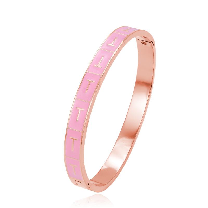 

Top Selling Good Quality Popular Pink Color Letter T Bracelet Women s Men s Enamel Bracelet Stainless Steel Gold Bracelet рожевий колір золота