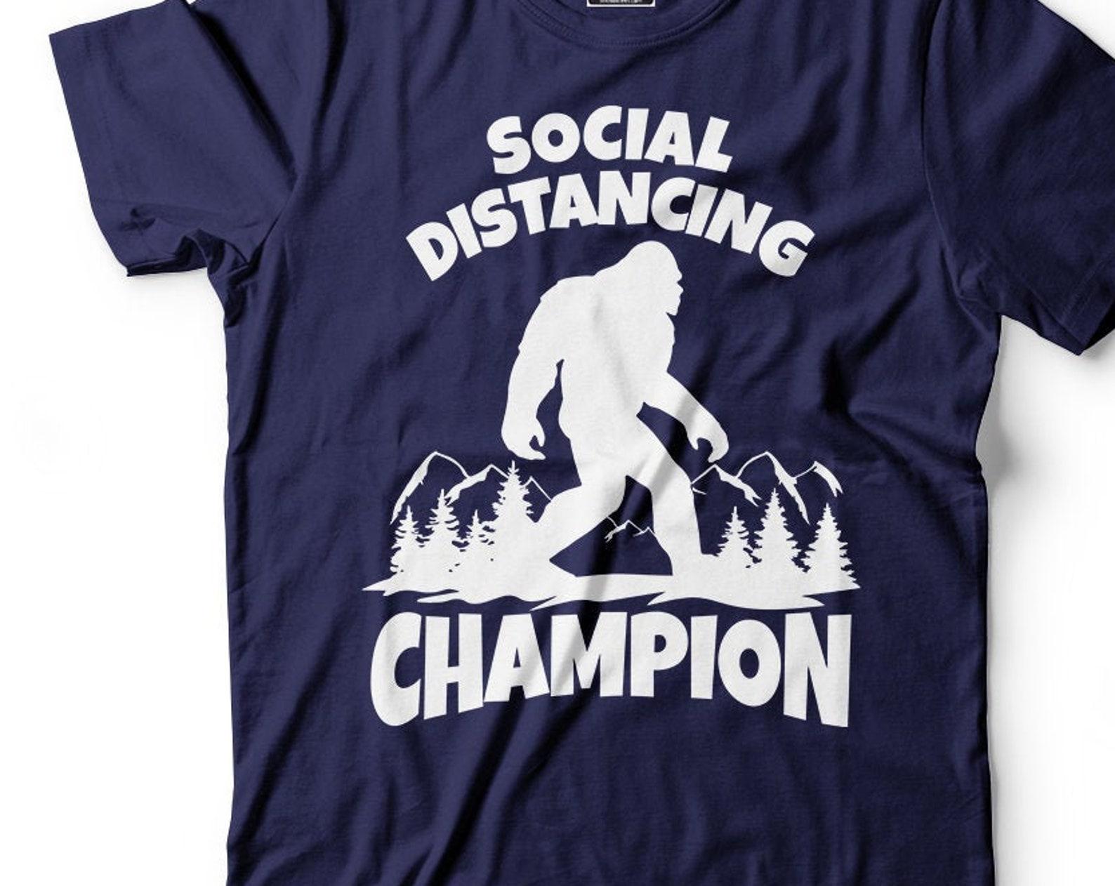 Social Distancing Champion T-Shirt: Bigfoot Quarantine Tee L
