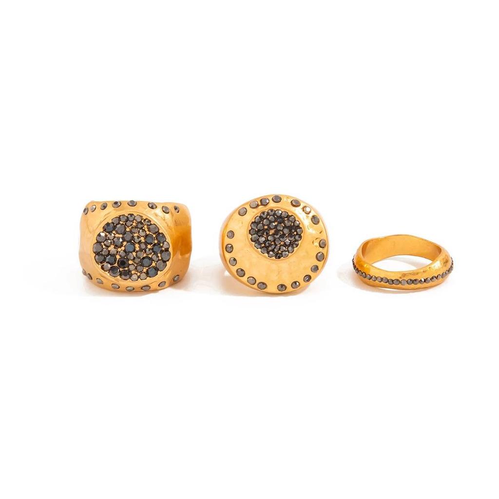 Kunjoe 3 Pcs/Set Inlaid Shine Acrylic Rhinestone Rings For Women Vintage Gold Color Metal Ring  Fashion New Luxury Jewelry