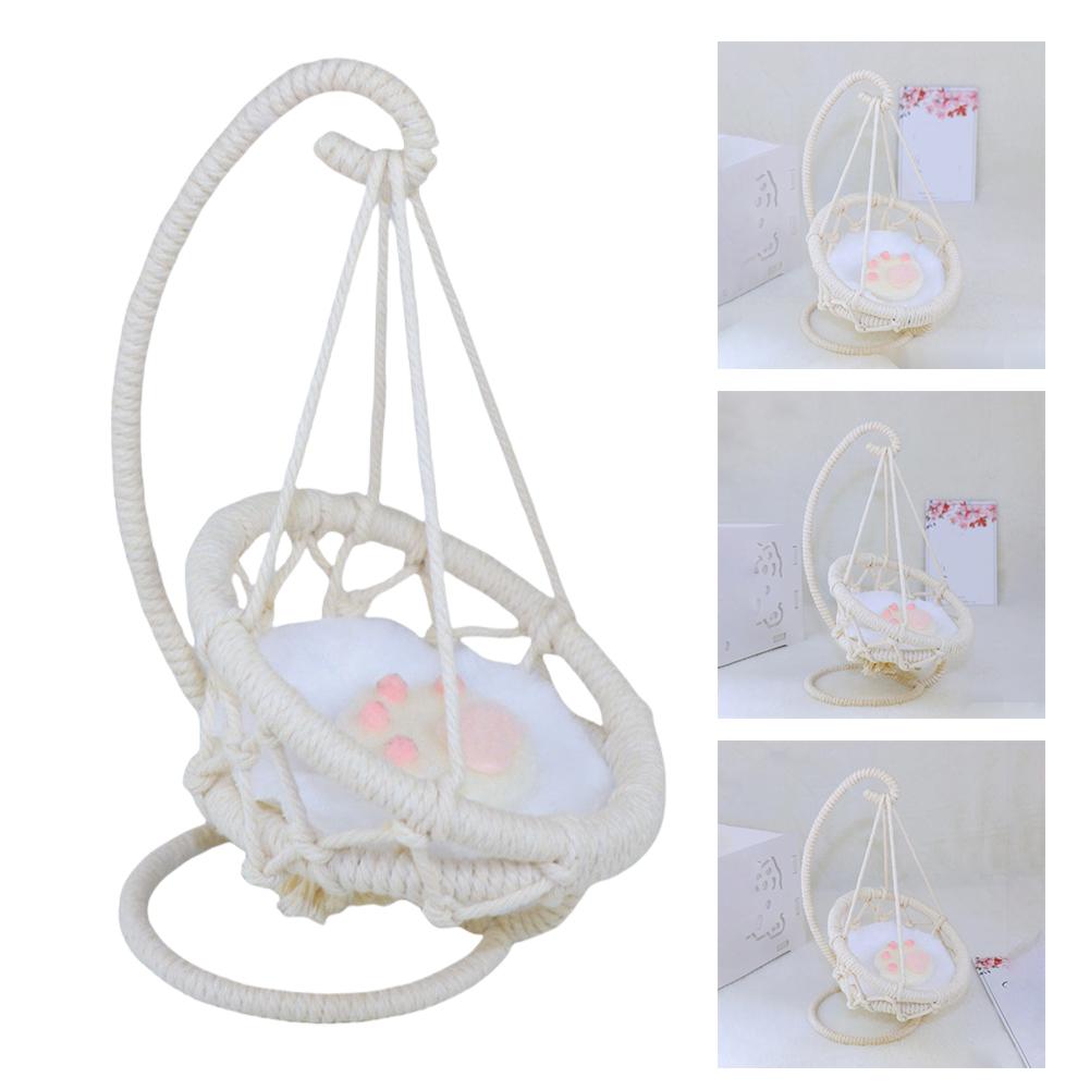 24cm Handwoven Doll Swing Chair Cotton Baby Hanging Bed Kids Playground Swing Chair Soft Doll Cradle for Girls