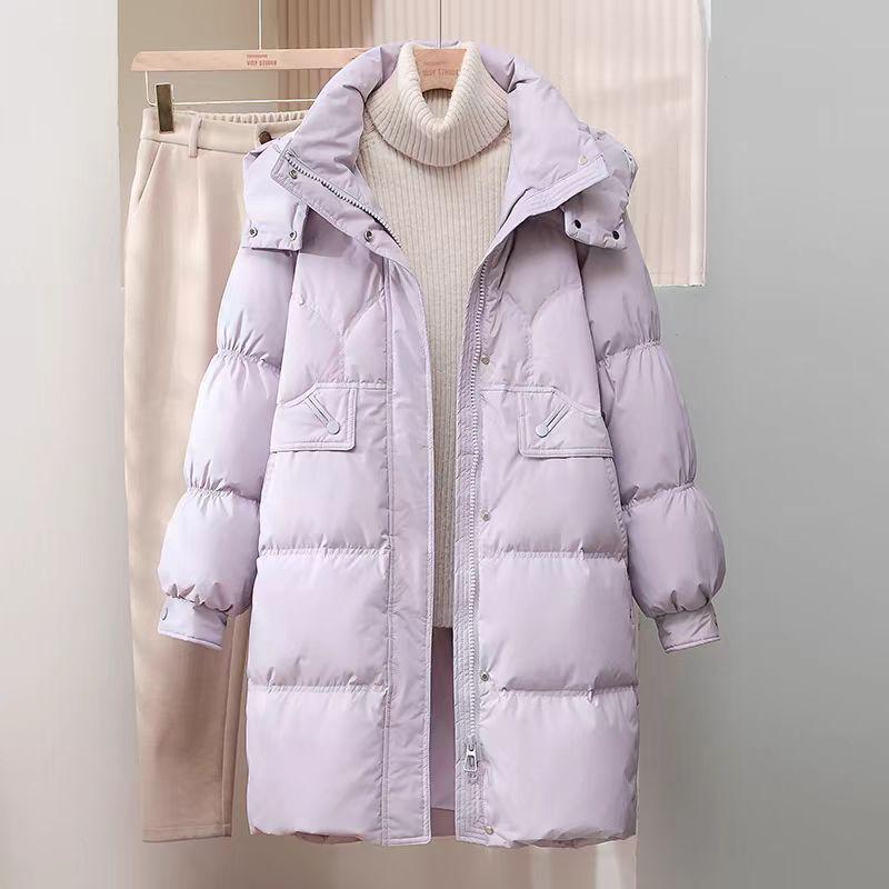 Women's 2025 Mid-Length White Duck Down Jacket - Trendy, Slimming, Thick Winter Coat with Auspicious Cloud Design