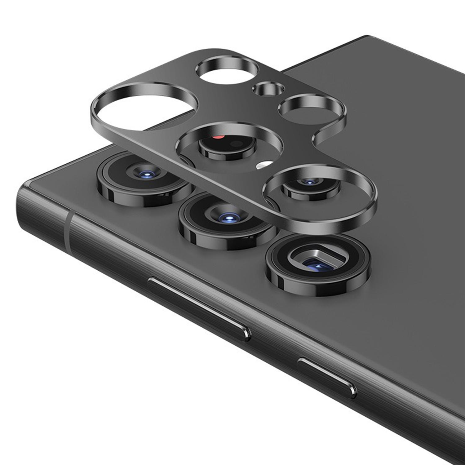 

For Samsung Galaxy S24 Ultra Hollow Lens Protector Aluminum Alloy Phone Camera Bezel Cover Dark Grey
