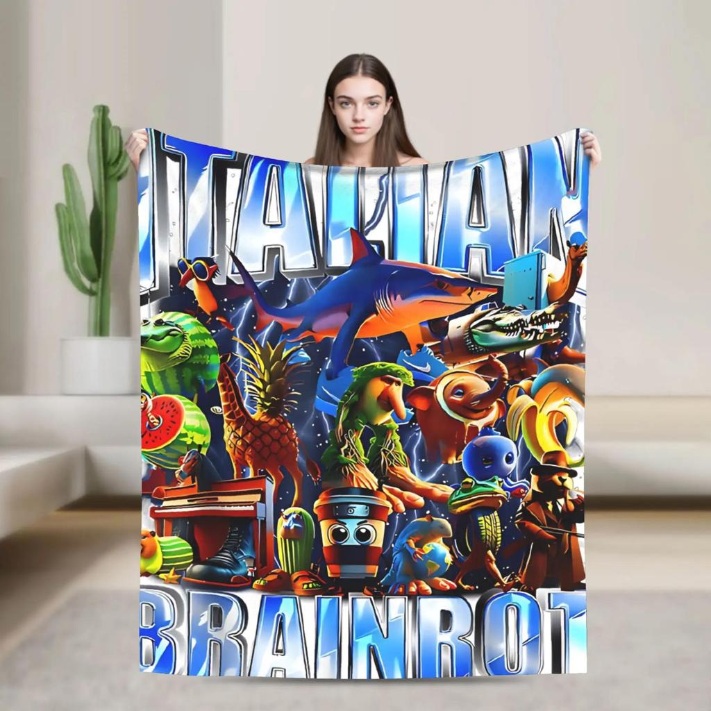 Halloween Italienische Gehirnfäule Meme Charaktere Design Decke Weiche Qualität Bettwäsche Überwurf für Winterreisen Heimdekoration Lustige Tagesdecke