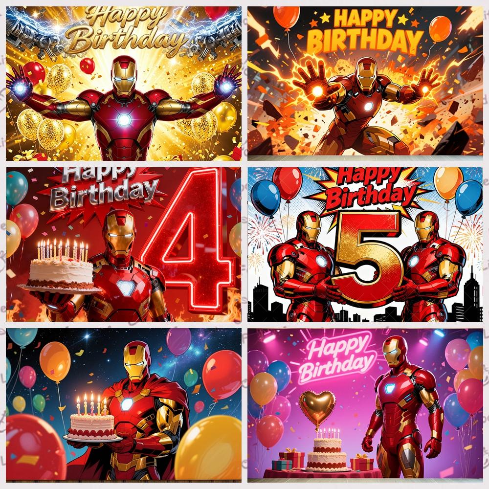 Iron Man Theme Banner Background Children Boy Birthday Party Decoration Customizable Room Poster Baby Shower Arrangement Props