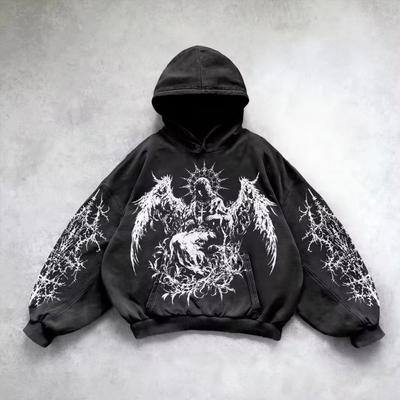 Retro Gotik Grafik Baskılı Hip Hop Erkek Kapüşonlu Yaka Y2k Grunge Punk Günlük Bol Kazak Kadın Sokak Giyimi Sweatshirt Kapüşonlular