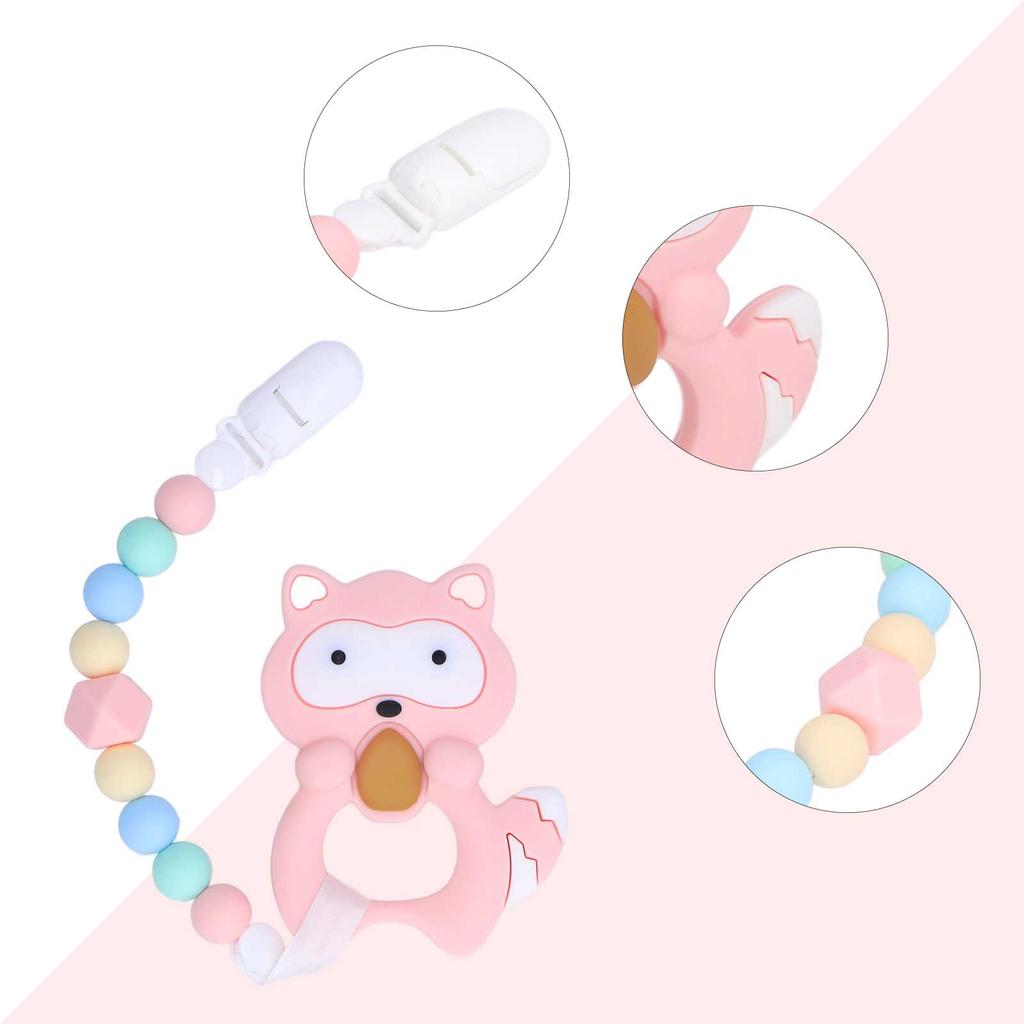 Baby Cartoon Teething Toy Food Grade Silicone Infant Chew Toy Shape and Chain Design