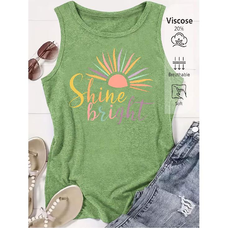 Elegant Vest for Women Shine Bright Sun Print Casual Loose Summer Vest Fashionable and Elegant Tops for Commuting, Vacation, and Everyday Wear,