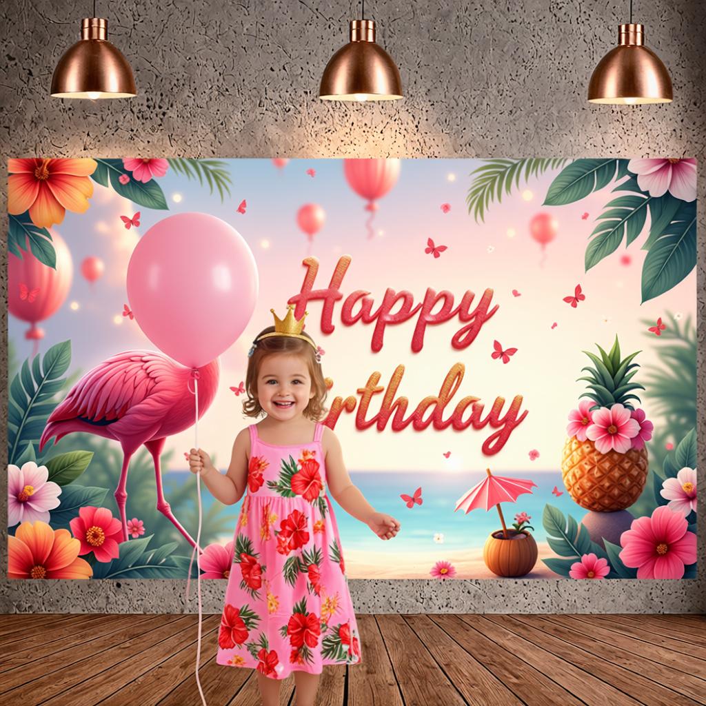 Pink Birthday Banner Gold Crown Birthday Celebration Background Birthday Event Display Pineapple Decor
