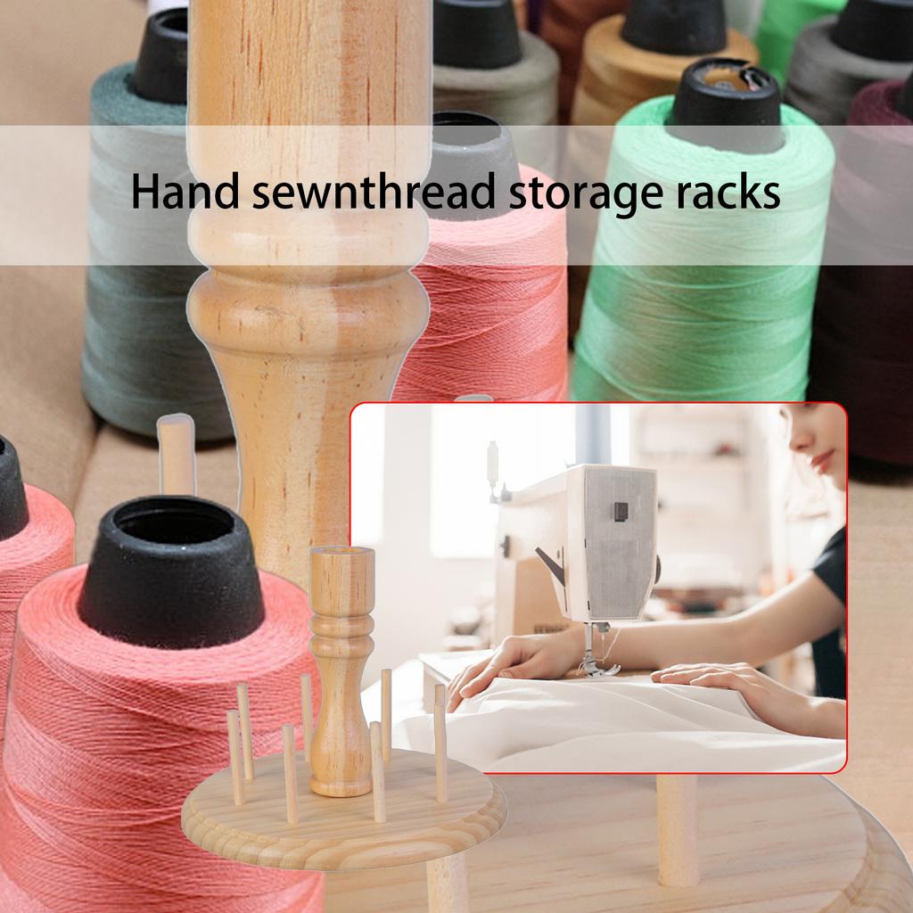 Wood Thread Holder with Scissors Holder 8 Spool Thread Spool Holder Embroidery Thread Organizers Sewing Thread Stand