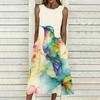 Plus Size Sleeveless Round Neck Dress Retro Tiny Floral Print Flowy Midi Dress