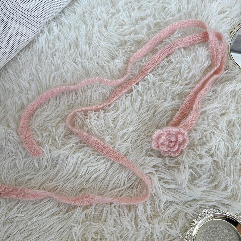 Luochi Korean Y2K-Style Rose Decor Small Scarf - Spicy Girl Collarbone Necklace Accessory розовый